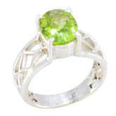Isabella Green Solitaire Gemstone Ring with Silver Band Peridot Green